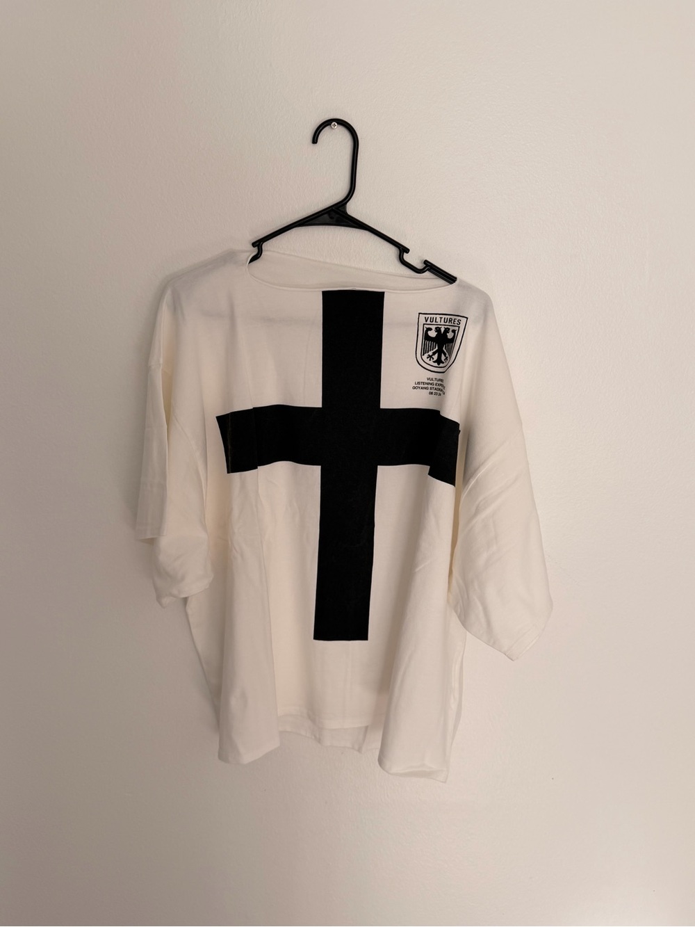 Yeezy White Short Sleeve Tee with Black Cross Graphic
